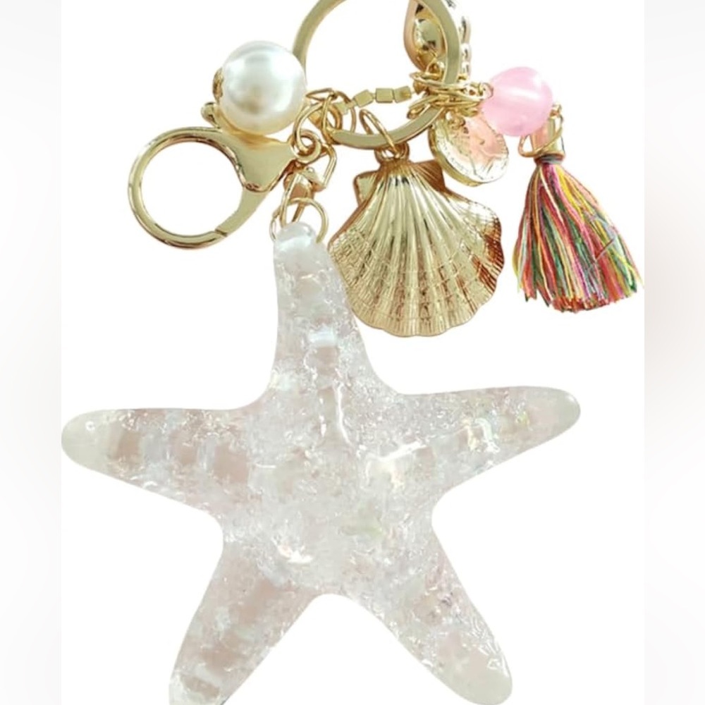 Gold Shell & Pearl Starfish bag/purse charm keychain - Picture 5 of 8